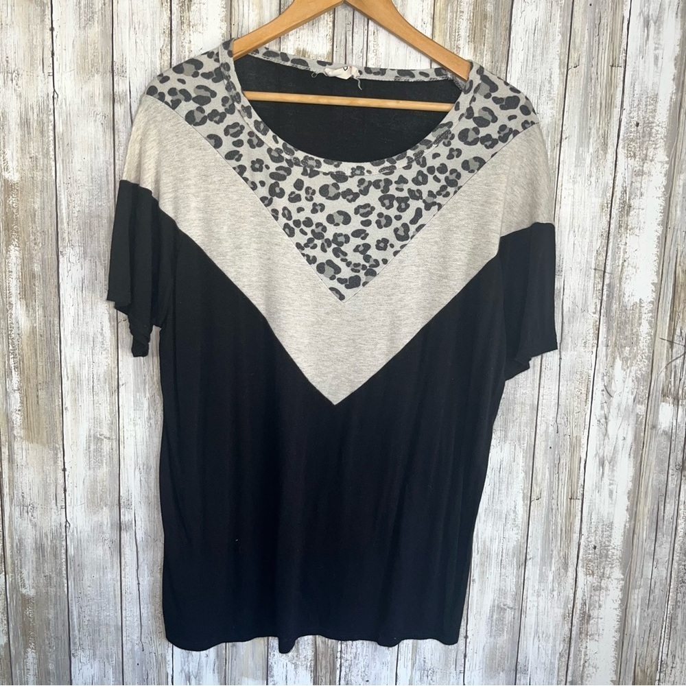 Bibi Leopard Colorblock Blouse